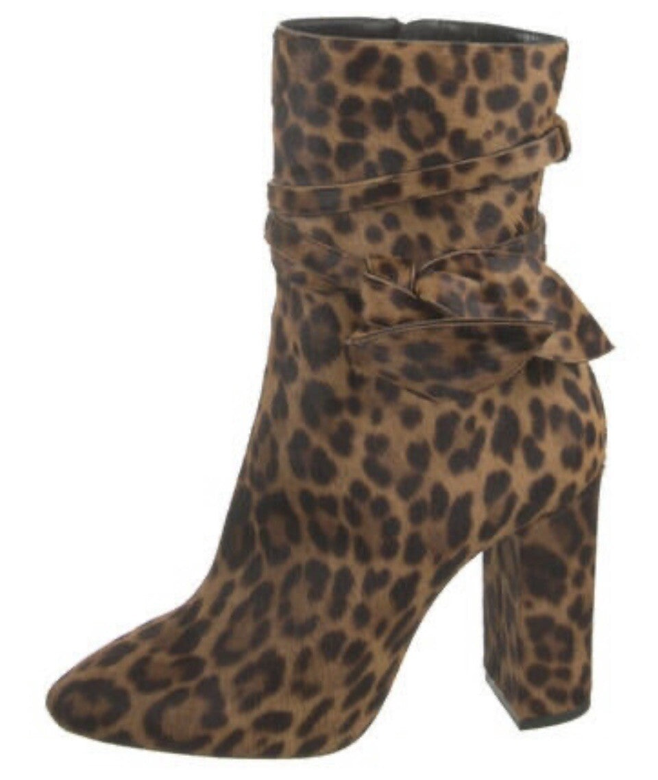 $1390 NIB SAINT LAURENT LEOPARD PRINT PONYHAIR MID CALF BOOTS SZ 6 36