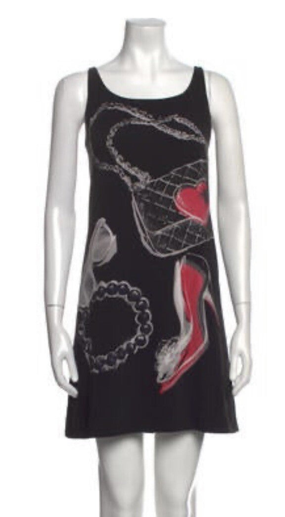 MOSCHINO BAG SHOE PURSE BLACK PRINTED MINI DRESS SZ M US 6 IT40