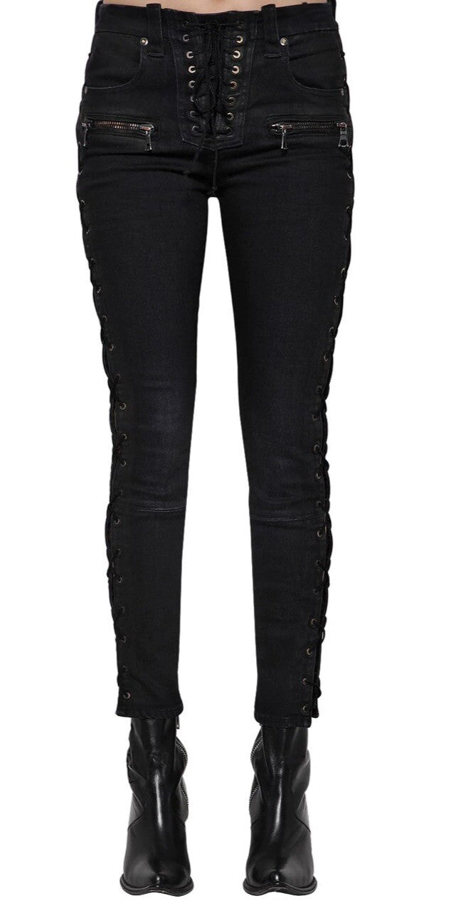 $1350 NWT BEN TAVERNITI UNRAVEL PROJECT BLACK LACE UP SKINNY JEANS SZ XS 24