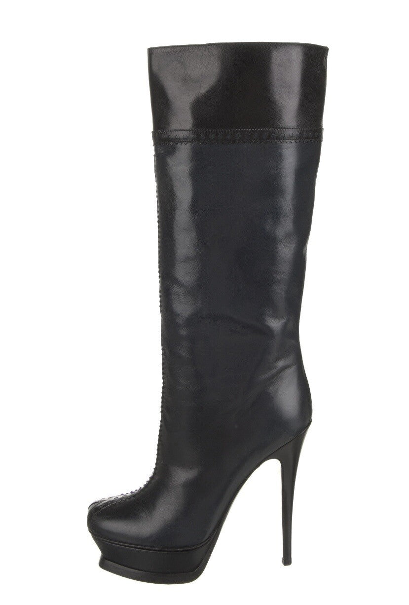 YVES SAINT LAURENT NAVY LEATHER PLATFORM BOOTS SZ 8.5 38.5