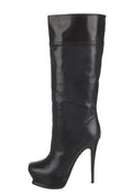 YVES SAINT LAURENT NAVY LEATHER PLATFORM BOOTS SZ 8.5 38.5
