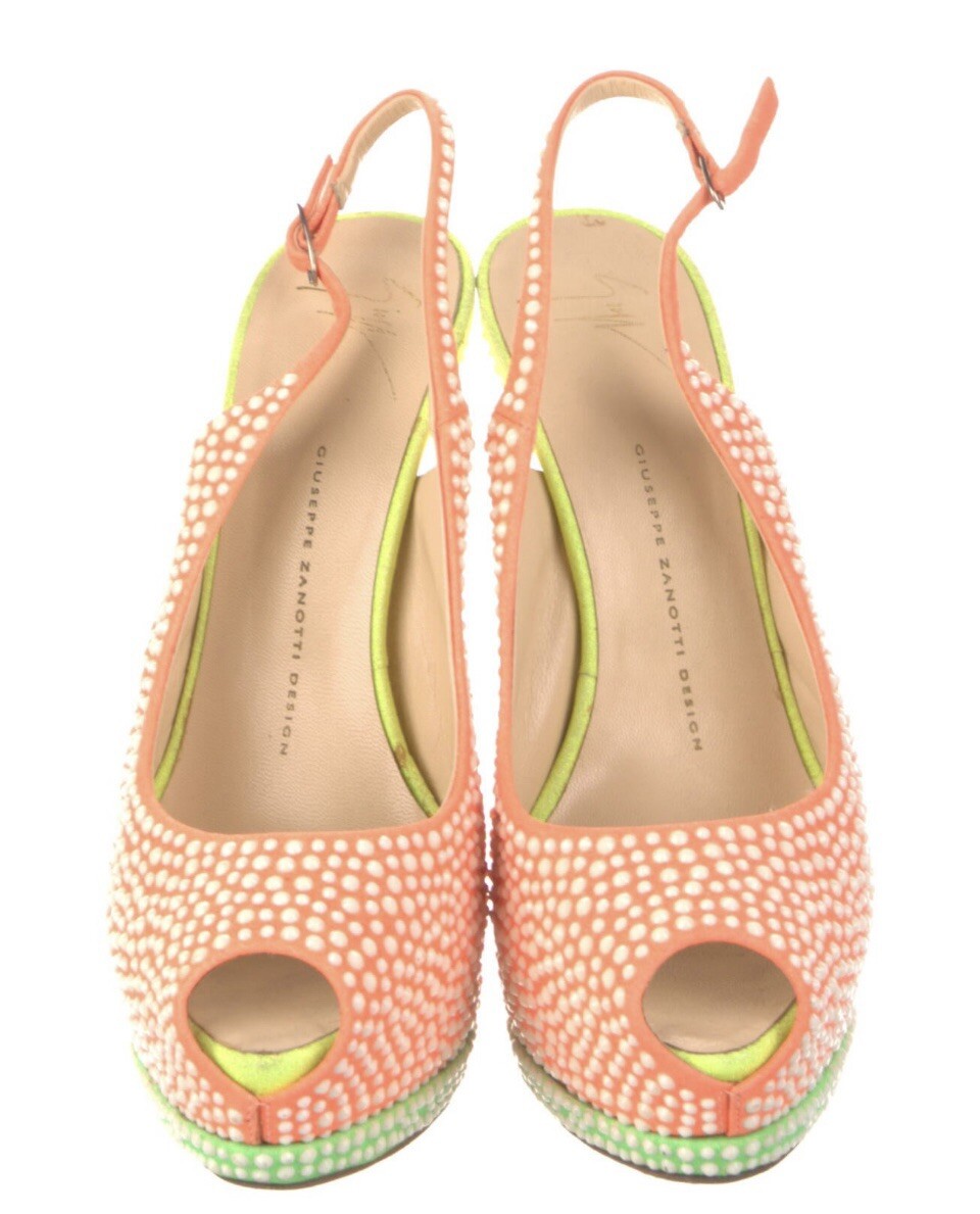 GIUSEPPE ZANOTTI NEON ORANGE YELLOW GREEN CRYSTAL PLATFORM HEELS SZ 9 39