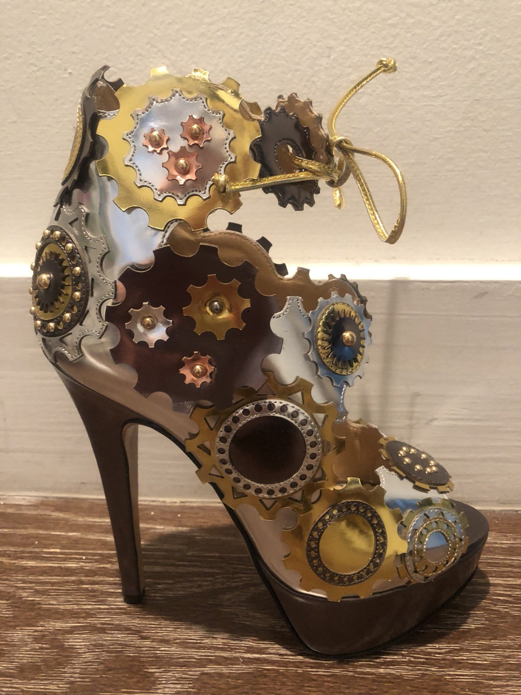 $1395 NIB CHARLOTTE OLYMPIA RUNWAY METALLIC LEATHER PLATFORM HEELS SZ 36  6
