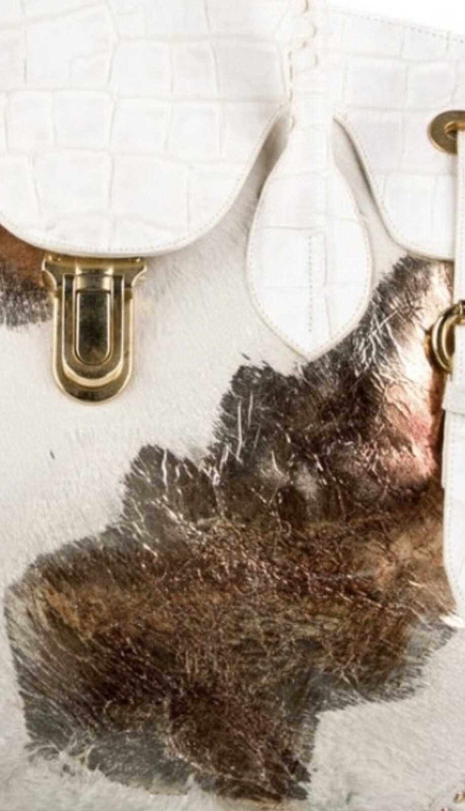 RETTA WOLFF WHITE PONYHAIR CROCODILE TRIMMED HANDLE BAG