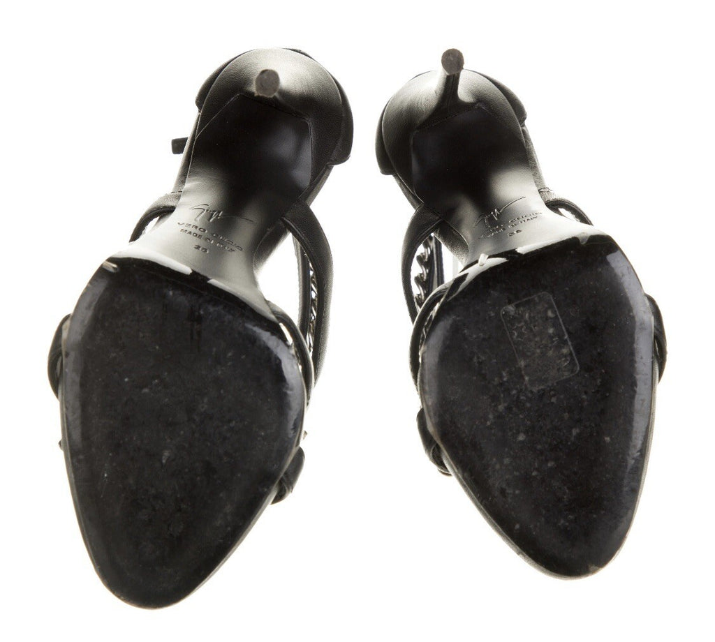 $995 GIUSEPPE ZANOTTI BLACK LEATHER CHAIN LINK SANDALS SZ 36  6