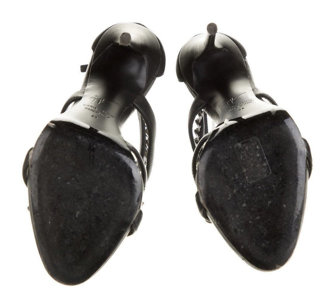 $995 GIUSEPPE ZANOTTI BLACK LEATHER CHAIN LINK SANDALS SZ 36  6