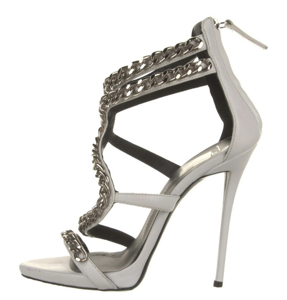 $995 GIUSEPPE ZANOTTI WHITE LEATHER CHAIN LINK SANDALS SZ 7 37