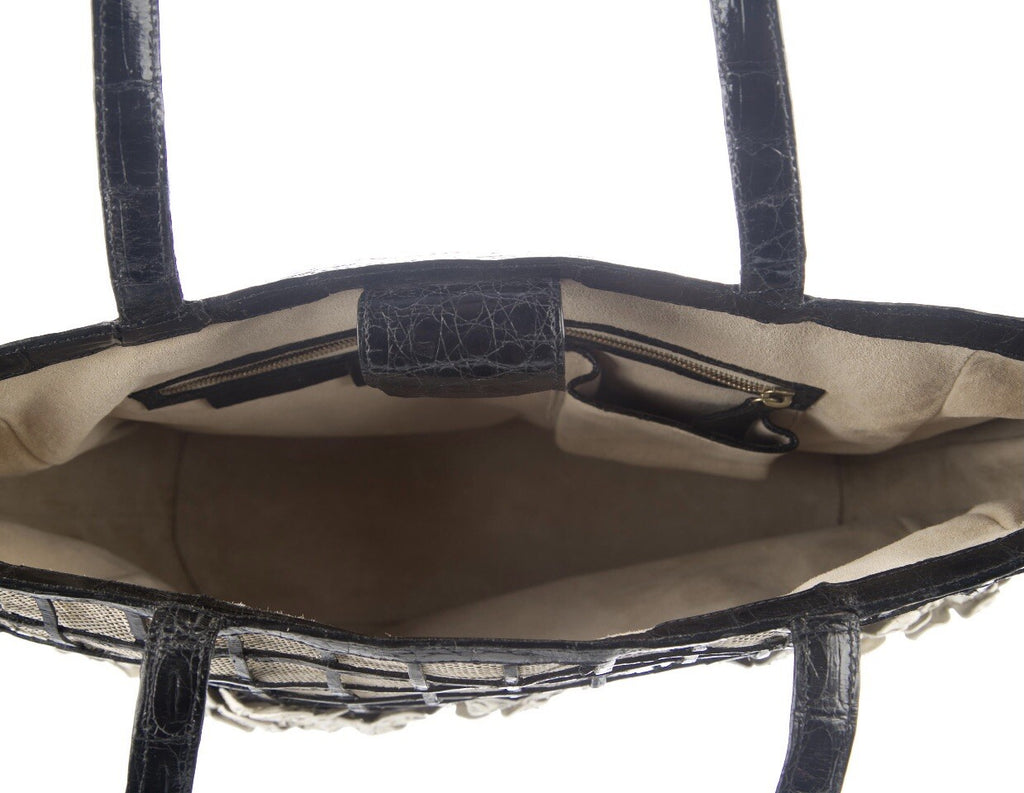 $4400 NANCY GONZALEZ CROCODILE & PYTHON 3D FLOWER LARGE EMBELLISHED TOTE BAG