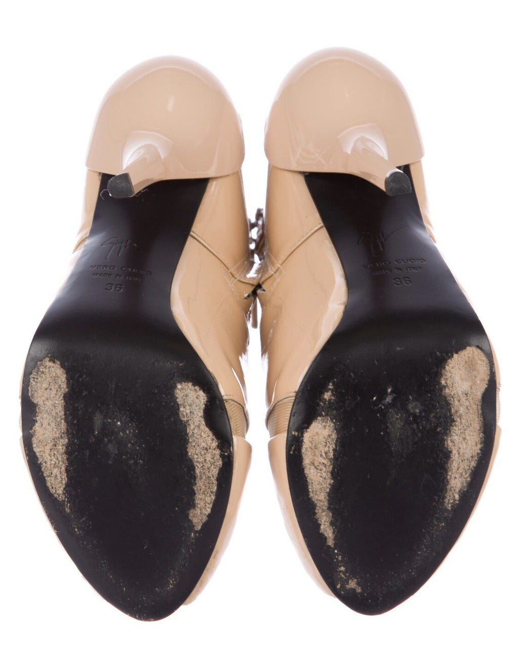 $895 GIUSEPPE ZANOTTI BEIGE PATENT LEATHER BOOTIES SZ 36  6 US
