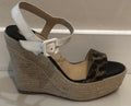 $895 CHRISTIAN LOUBOUTIN LEOPARD  / BLACK PATENT LEATHER WEDGE SANDALS SZ 36 6