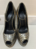 $995 GIUSEPPE ZANOTTI METALLIC LEATHER SNAKESKIN PRINT PEEP TOE  HEELS SZ 8 38