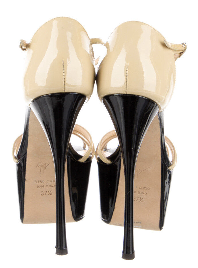 $995 GIUSEPPE ZANOTTI PATENT LEATHER PLATFORM SANDALS SZ 7.5 37.5