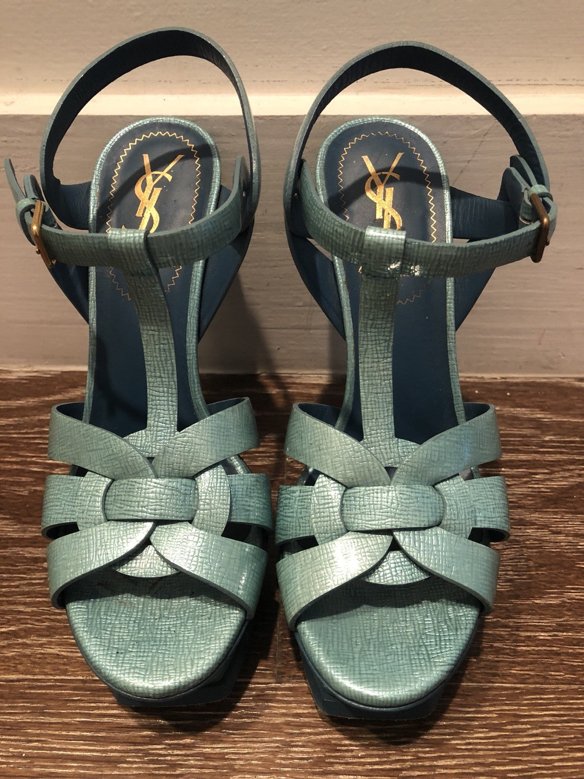 $995 YSL YVES SAINT LAURENT AQUA TRIBUTE  105 HEEL SANDALS SZ 6
