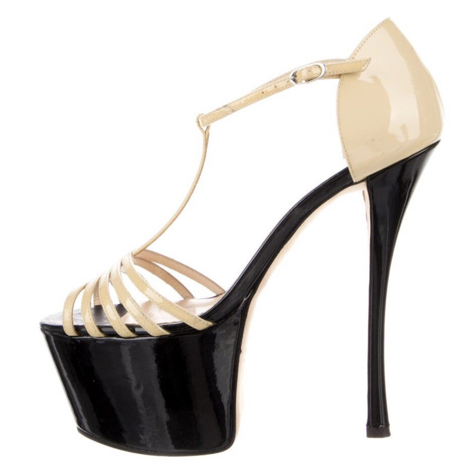 $995 GIUSEPPE ZANOTTI PATENT LEATHER PLATFORM SANDALS SZ 7.5 37.5