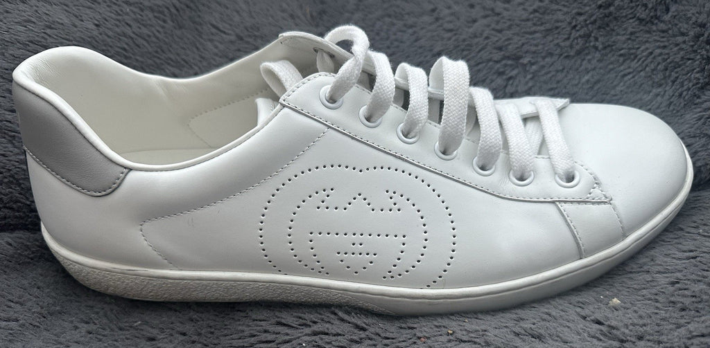 $900 GUCCI MENS INTERLOCKING GG LEATHER SNEAKERS WHITE 8.5 (GUCCI) 9.5 (US)