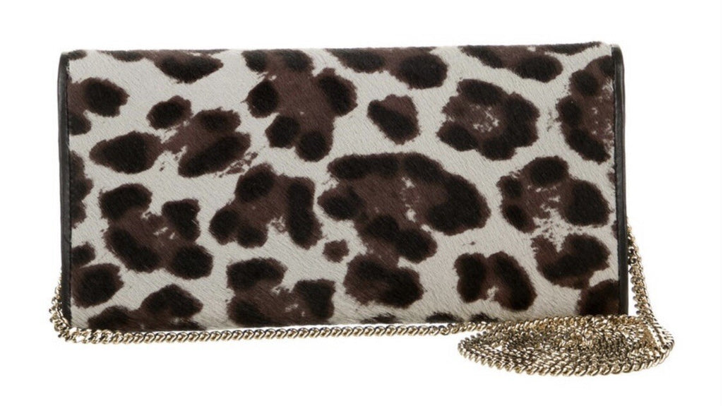 JIMMY CHOO LEOPARD PRINT PONYHAIR CLUTCH W/ CHAIN