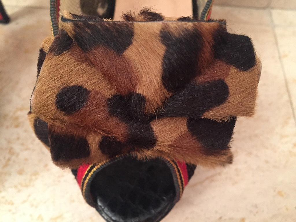 $1695 CHRISTIAN LOUBOUTIN SNAKESKIN/ LACE / LEOPARD PONY HAIR HEELS SZ 36