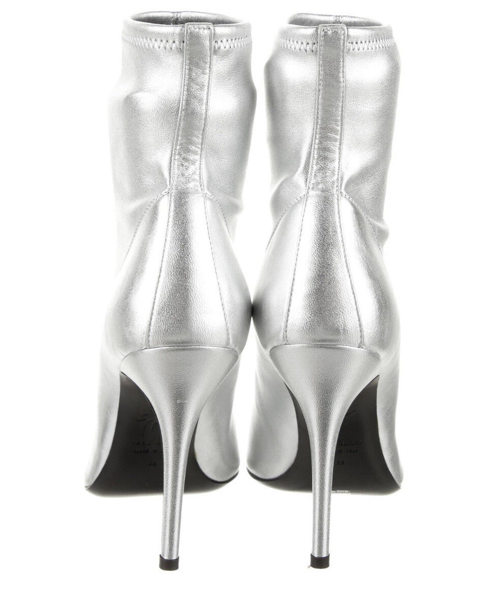 $995 NEW GIUSEPPE ZANOTTI METALLIC SILVER LEATHER SOCK ANKLE BOOTS SZ 9 39