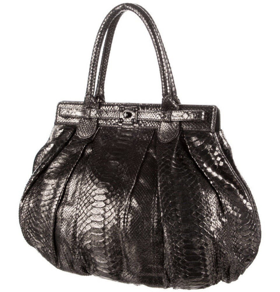 ❤️TODAY ONLY❤️ZAGLIANI METALLIC PEWTER LARGE PYTHON SNAKESKIN TOTE BAG