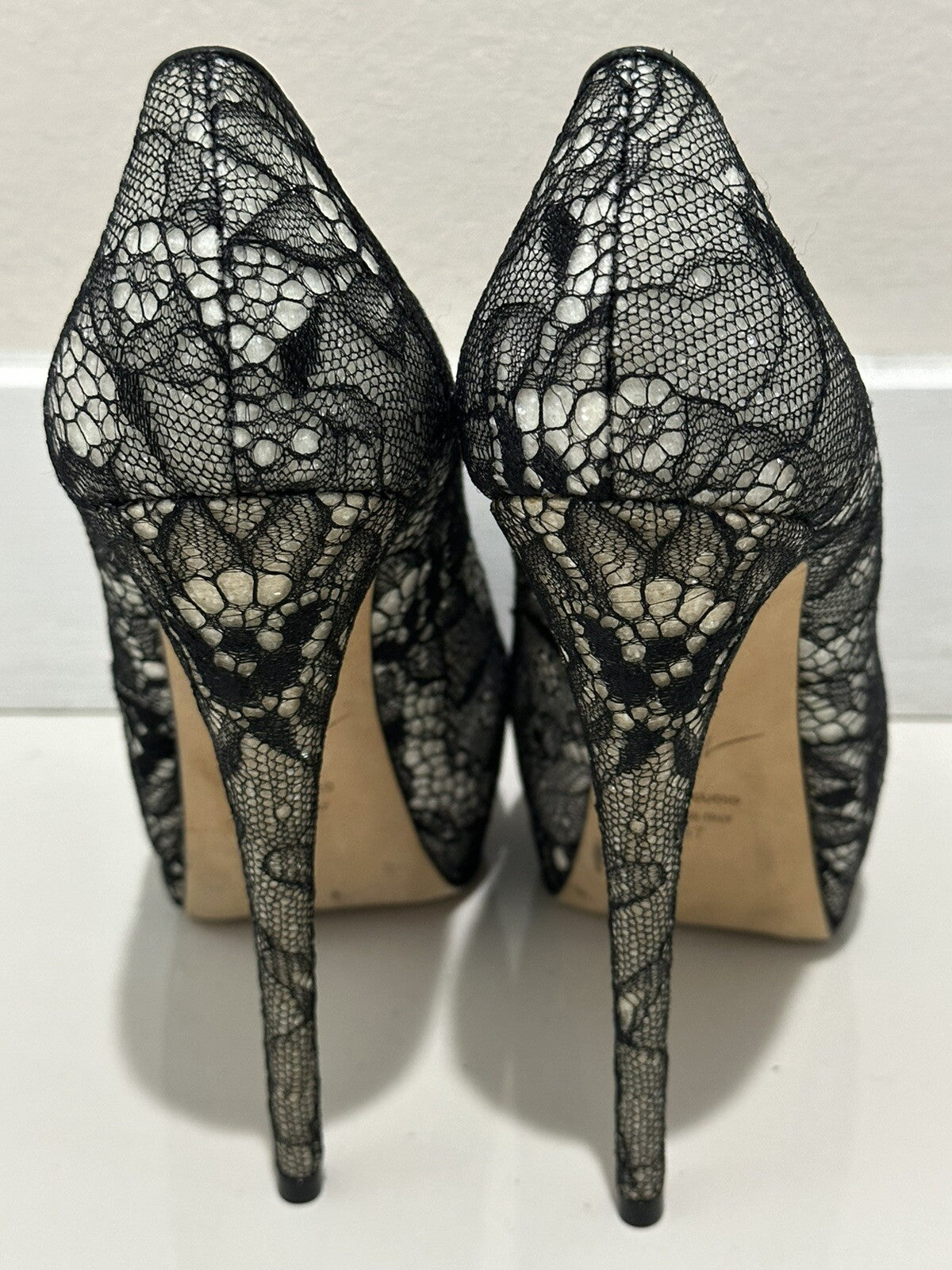 $1150 GIUSEPPE ZANOTTI BLACK LACE PEEP TOE PLATFORM HEELS SZ 7 37