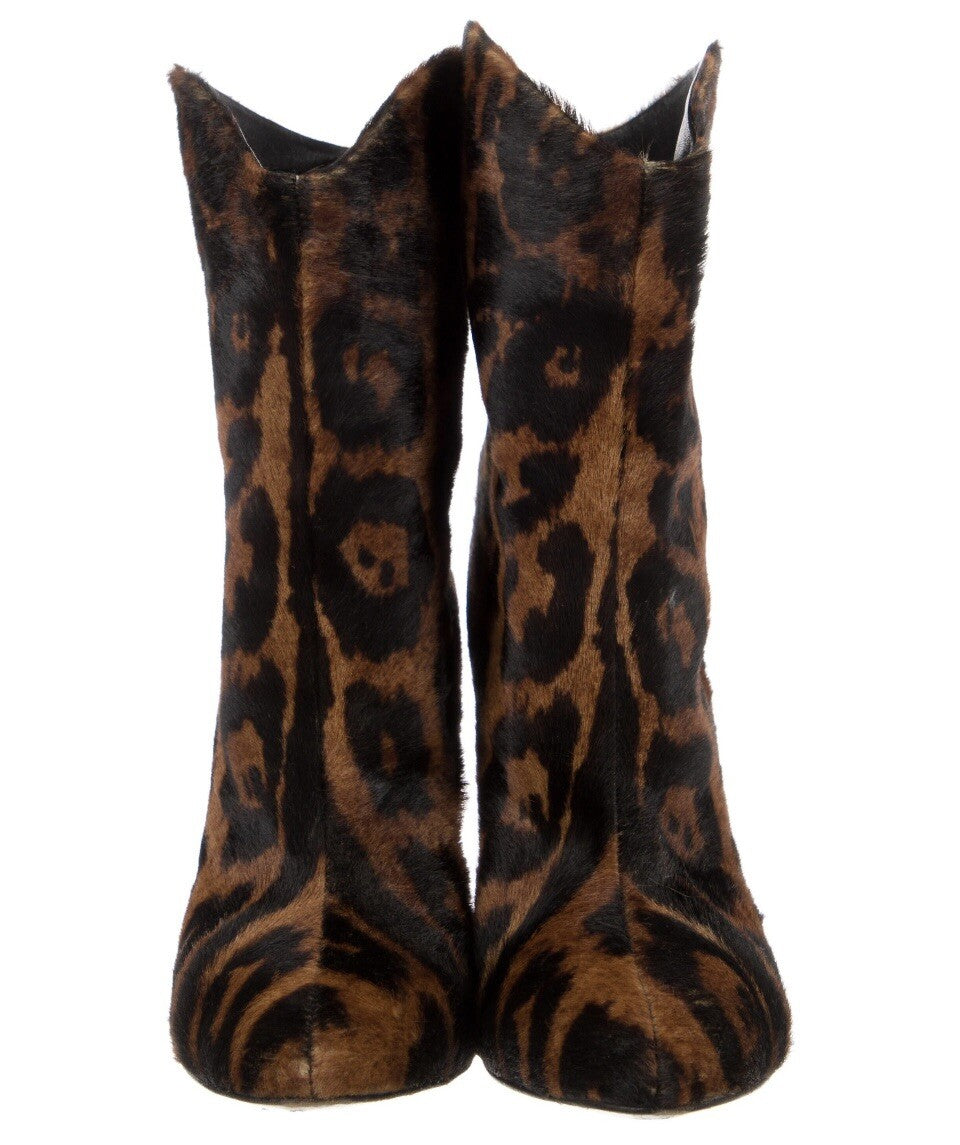 $1095 GIUSEPPE ZANITTI LEOPARD PRINT PONYHAIR MIDCALF BOOTS SZ 9 39