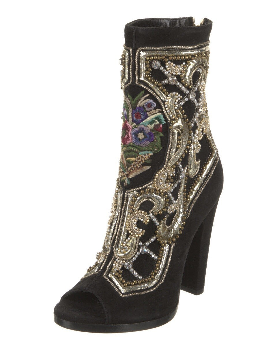 NEW BALMAIN BLACK SUEDE BEADED EMBELLISHED ANKLE BOOTS SZ 6 36