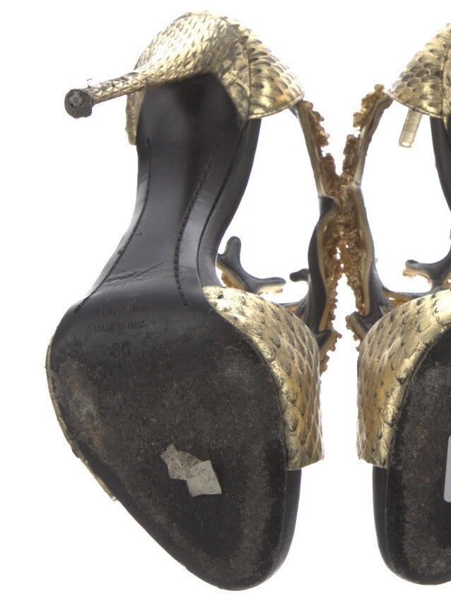 $2195 GIUSEPPE ZANOTTI GOLD PYTHON BEADED CORAL HIGH HEEL SANDALS SZ 6 36