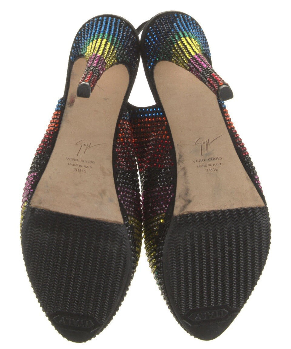 GIUSEPPE ZANOTTI CRYSTAL EMBELLISHED PEEP TOE HEELS SZ 8.5 38.5