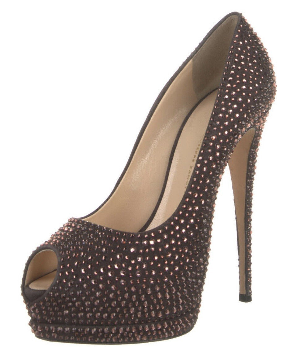 $1295 GIUSEPPE ZANOTTI CRYSTAL EMBELLISHED PEEP TOE PLATFORM HEELS SZ 10 40