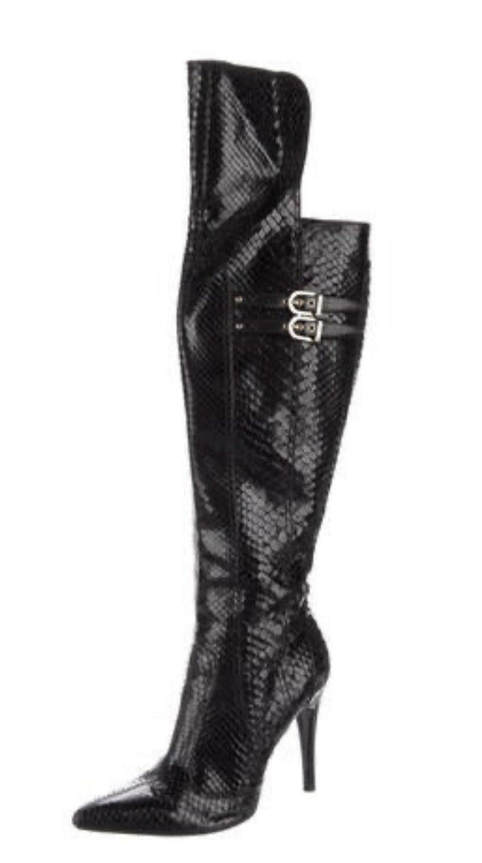 $4800 NEW VERSACE BLACK PYTHON SNAKESKIN KNEE HIGH BOOTS SZ 8.5 38.5