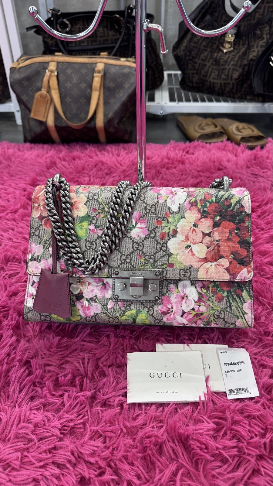 Gucci Padlock Shoulder Bag Blooms Print GG Coated Canvas Medium