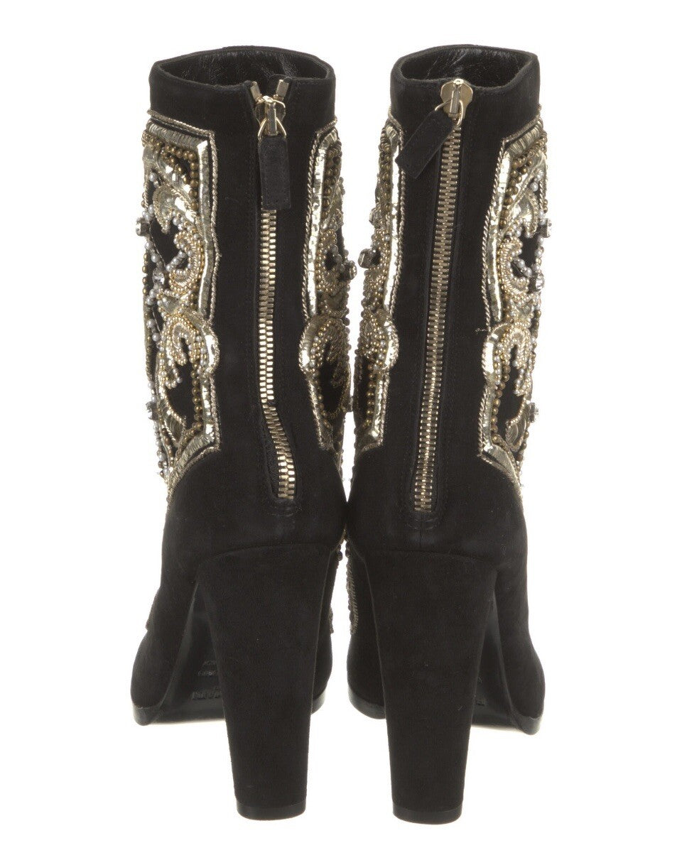 NEW BALMAIN BLACK SUEDE BEADED EMBELLISHED ANKLE BOOTS SZ 6 36