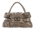 SALVATORE FERRAGAMO METALLIC TAUPE PYTHON SNAKEAKIN HANDLE BAG