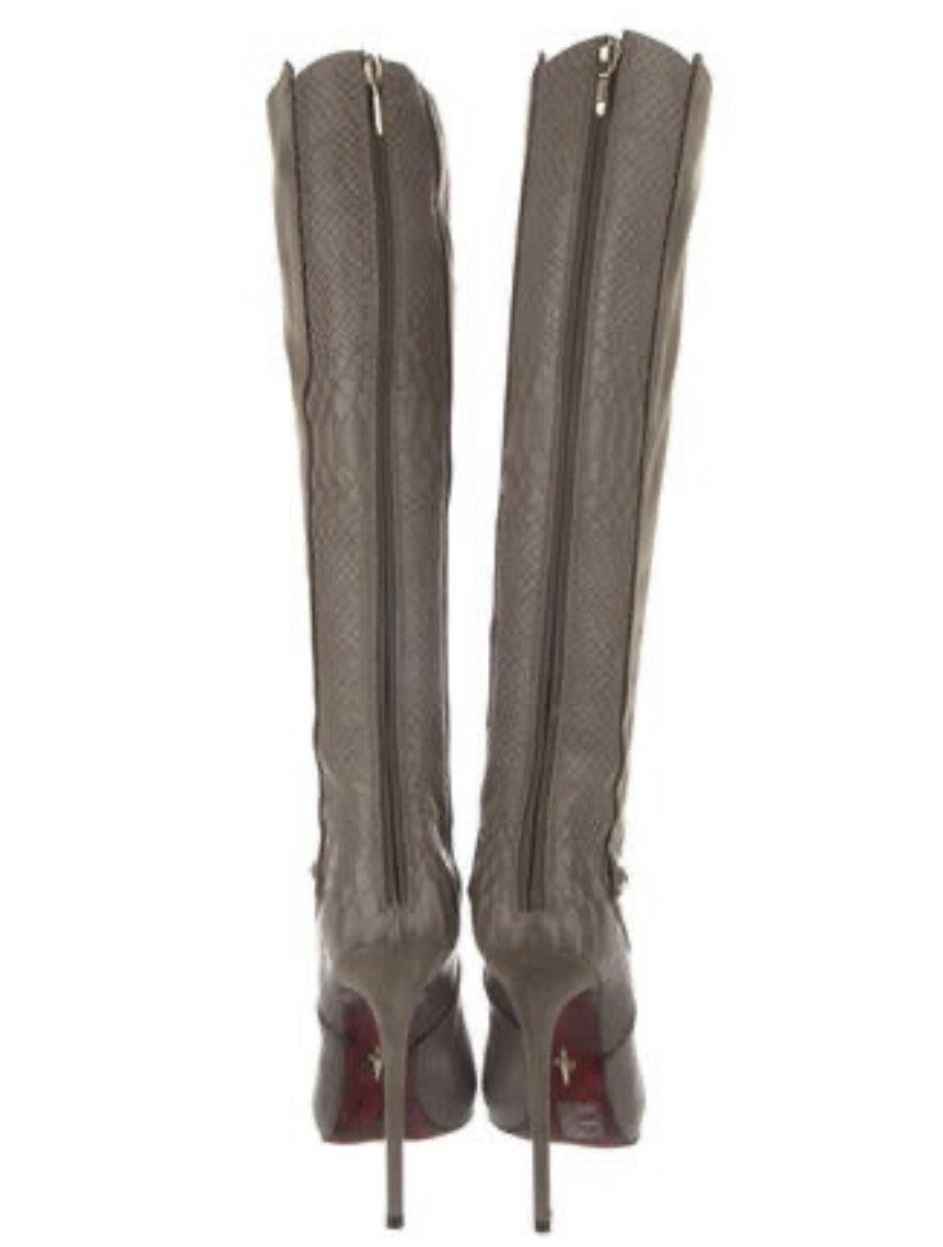 $1895 CESARE PACIOTTI PYTHON SNAKESKIN & SUDED KNEE HIGH BOOTS SZ 8.5 38.5