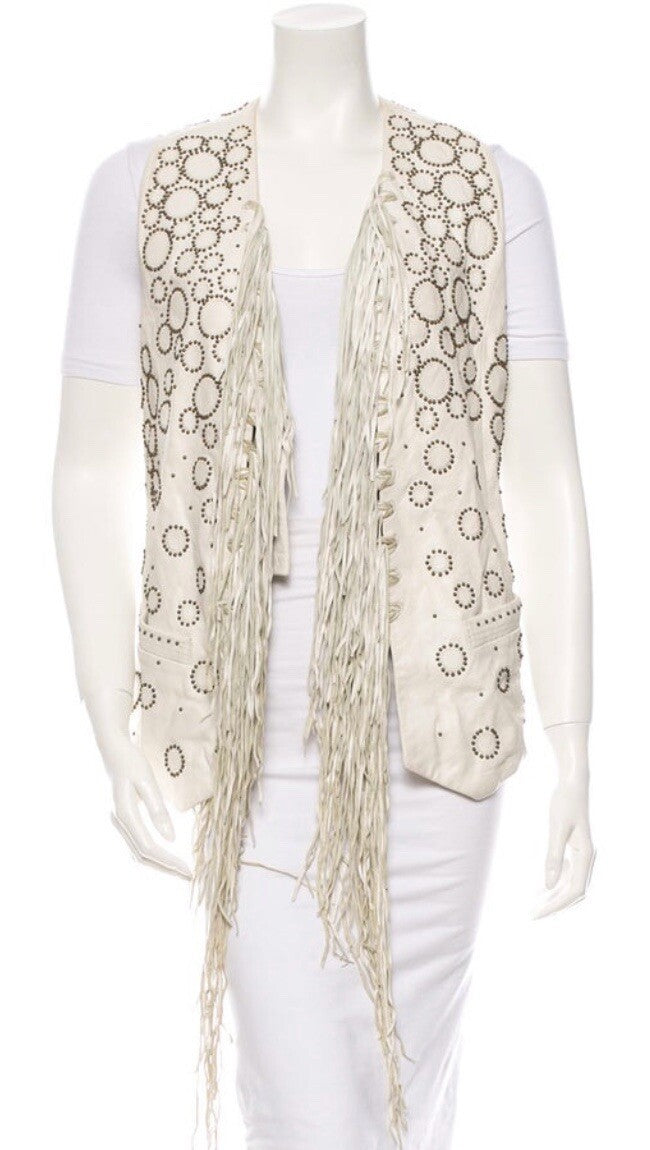 $1900 JUST CAVALLI OFF WHITE BRASS STUDDED LEATHER VEST SZ S 4