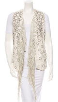 $1900 JUST CAVALLI OFF WHITE BRASS STUDDED LEATHER VEST SZ S 4