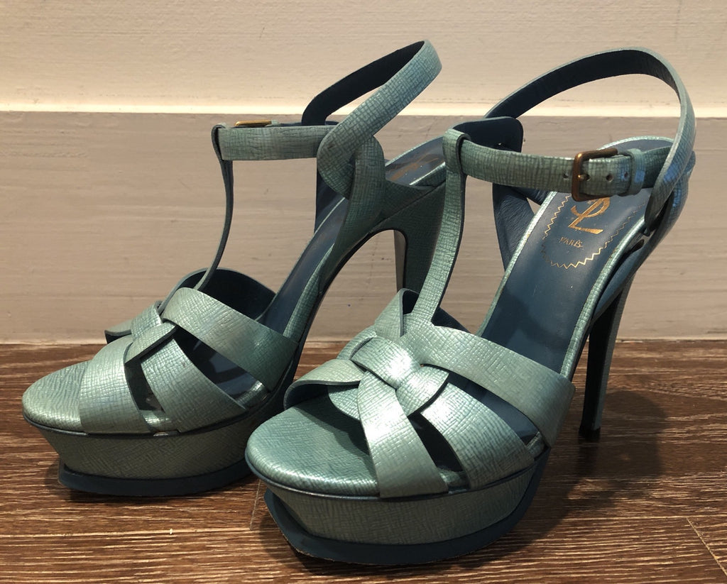 $995 YSL YVES SAINT LAURENT AQUA TRIBUTE  105 HEEL SANDALS SZ 6