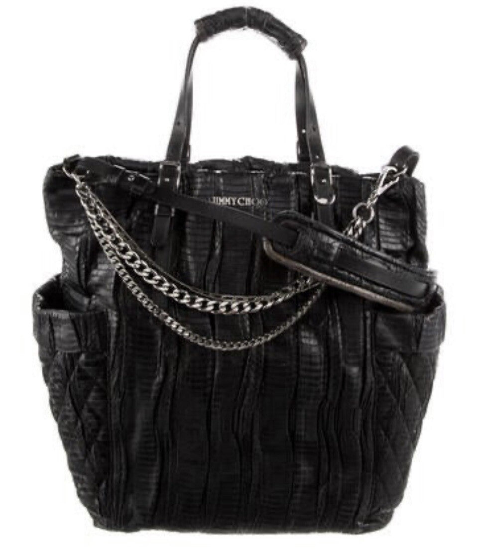 JIMMY CHOO PYTHON SNAKESKIN TOTE BAG BLACK