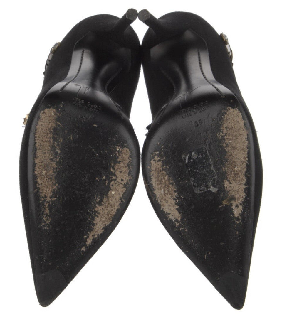 $1495 GIUSEPPE ZANOTTI BOOTS SUEDE ANKLE W/ LEAF & CRYSTAL SZ 5 35