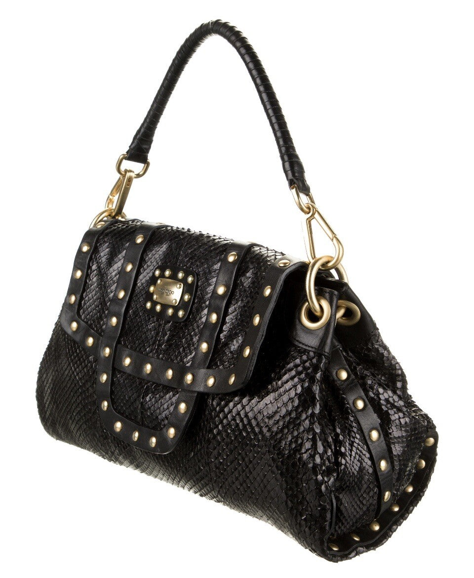 $2600 JIMMY CHOO BLACK PYTHON SNAKESKIN HOBO BAG