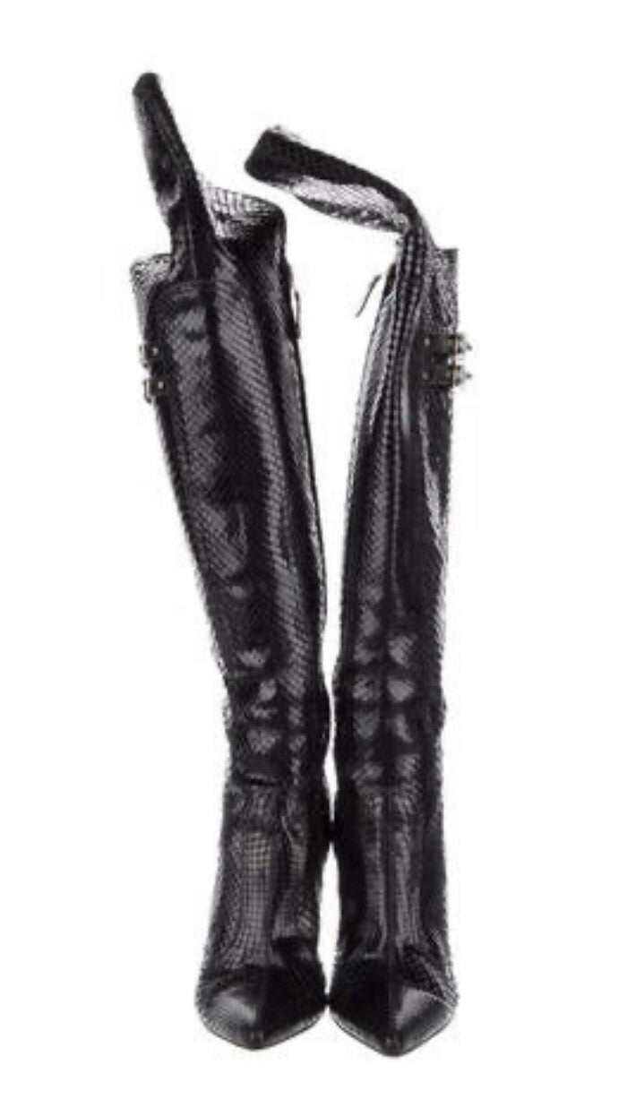 $4800 NEW VERSACE BLACK PYTHON SNAKESKIN KNEE HIGH BOOTS SZ 8.5 38.5