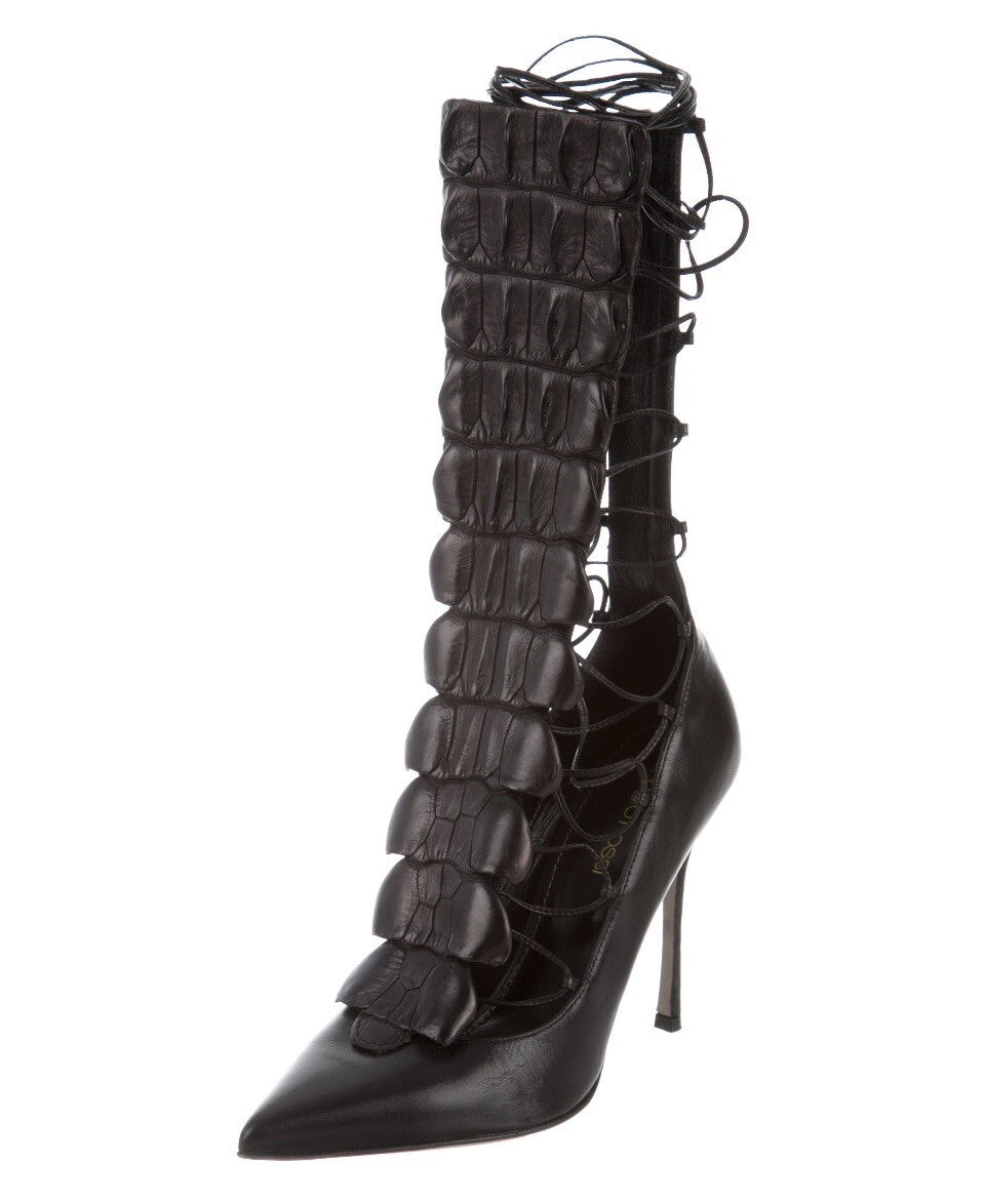 $2150 SERGIO ROSSI CROCODILE LACE UP CAGE PUMPS SZ 6 36