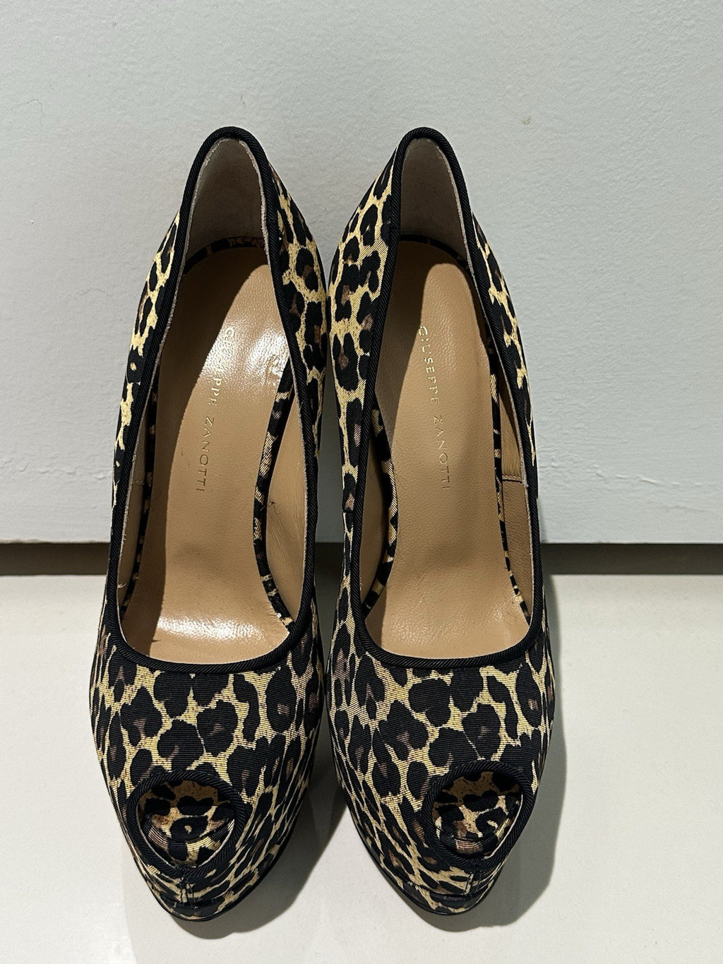 $1295 GIUSEPPE ZANOTTI LEOPARD HEELS/ PUMPS PEEP TOE SZ 36 6 US