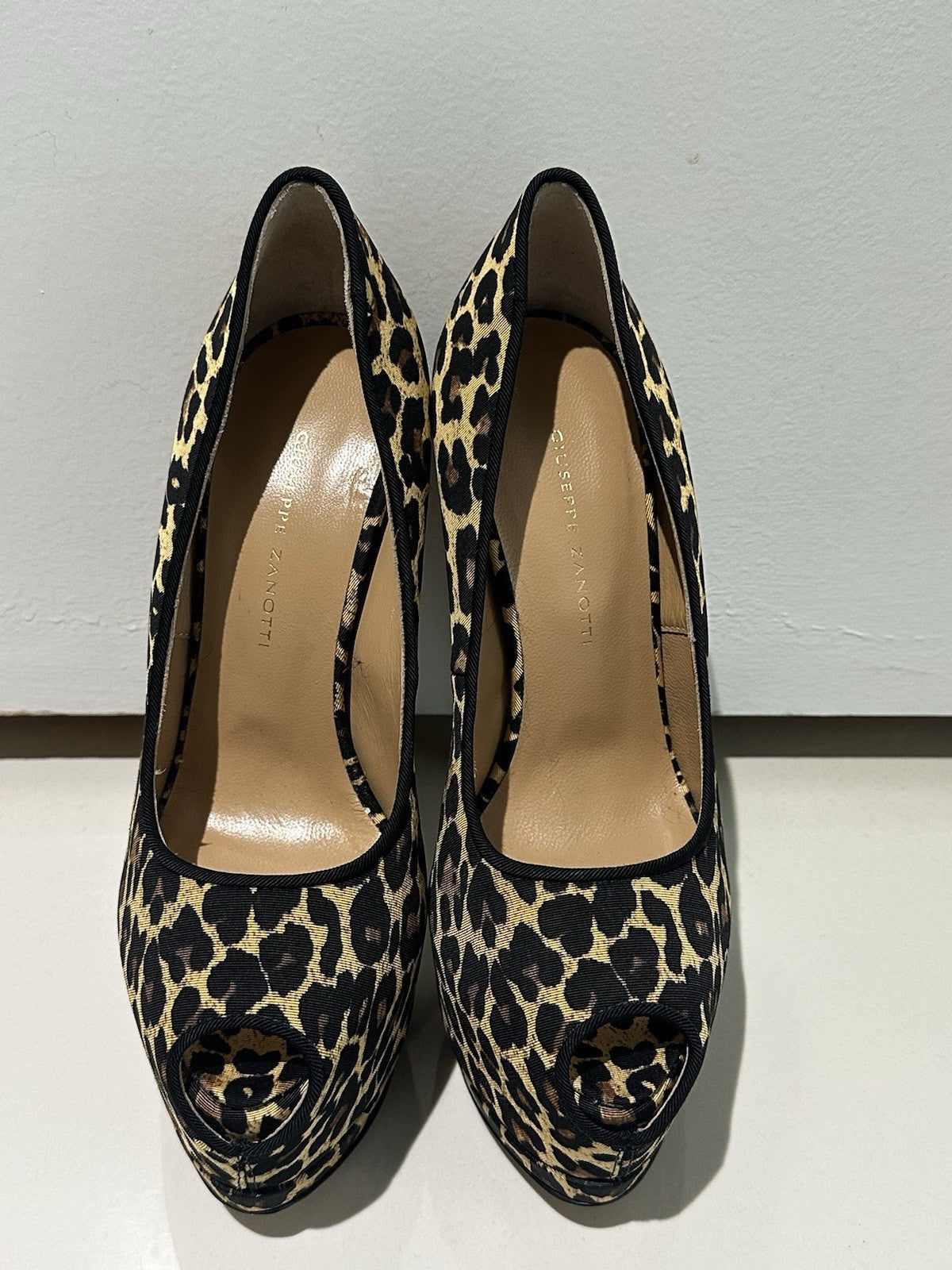 $1295 GIUSEPPE ZANOTTI LEOPARD HEELS/ PUMPS PEEP TOE SZ 36 6 US