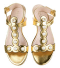 $995 NEW GUCCI GG LOGO METALLIC GOLD LEATHER FAUX PEARL SANDALS SZ 5.5 35.5