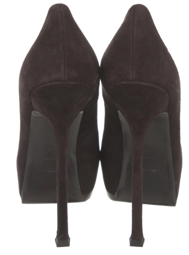 $995 YVES SAINT LAURENT TRIBTOO BROWN SUEDE PLATFORM PUMPS SZ 9 39