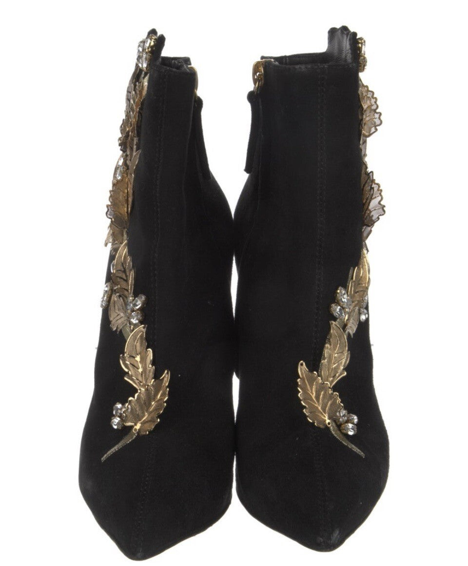 $1495 GIUSEPPE ZANOTTI BOOTS SUEDE ANKLE W/ LEAF & CRYSTAL SZ 5 35