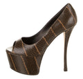 GIUSEPPE ZANOTTI BROWN SNAKESKIN PLATFORM PEEP TOE HEELS SZ 8.5 38.5