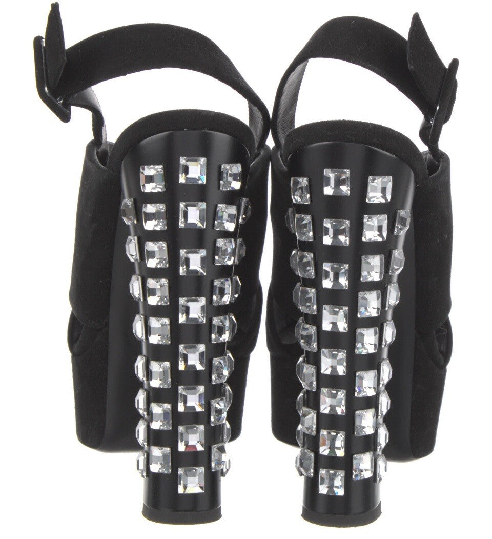 $1625 GIUSEPPE ZANOTTI BLACK SUEDE CRYSTAL EMBELLISHED PLATFORM SANDALS SZ 11 41