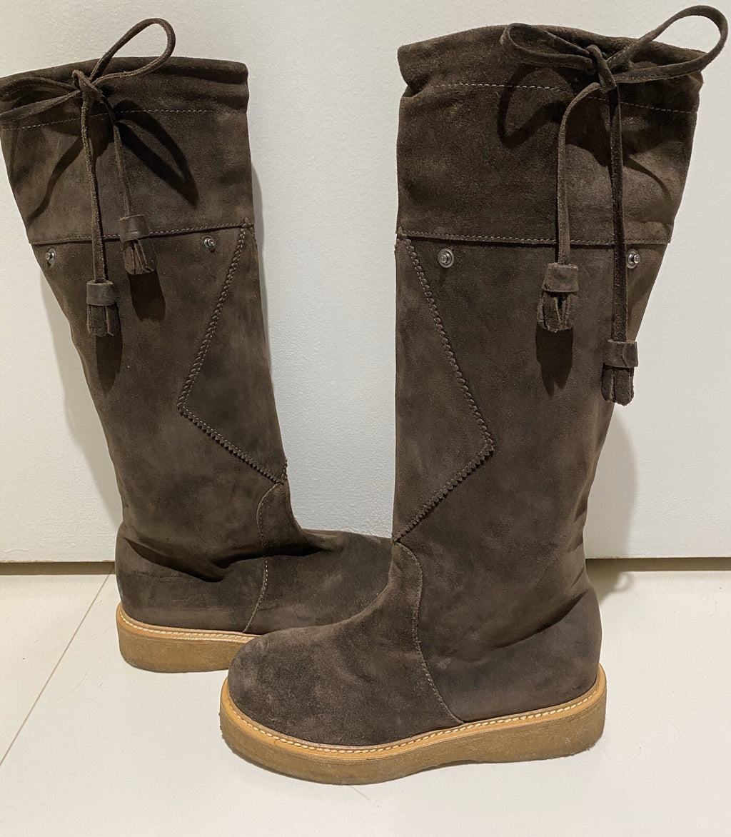 NEW MONCLER BROWN SUEDE BOOTS W/ REMOVABLE BEAVER FUR SZ 5.5
